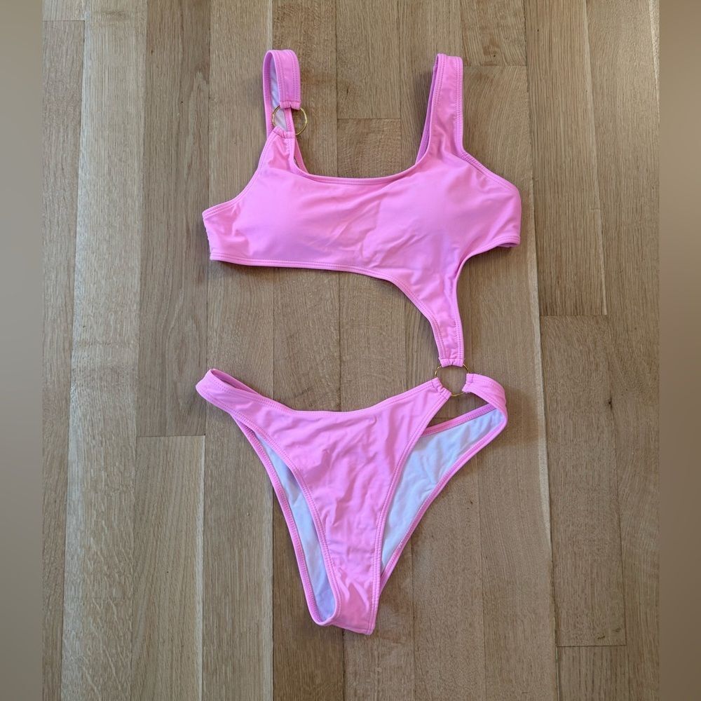 SHEIN Pink Cutout One Piece Swimsuit